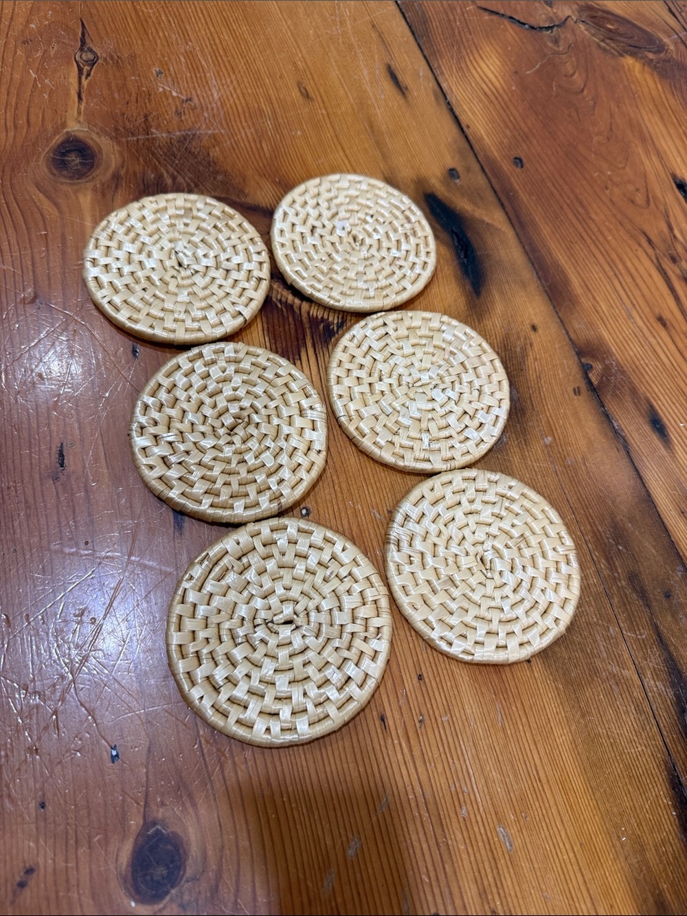 Woven Round Straw Coaster Set - Natural Beige